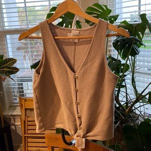Madwell, beige, size small- textured tank top, buttons down the front w/ tie
